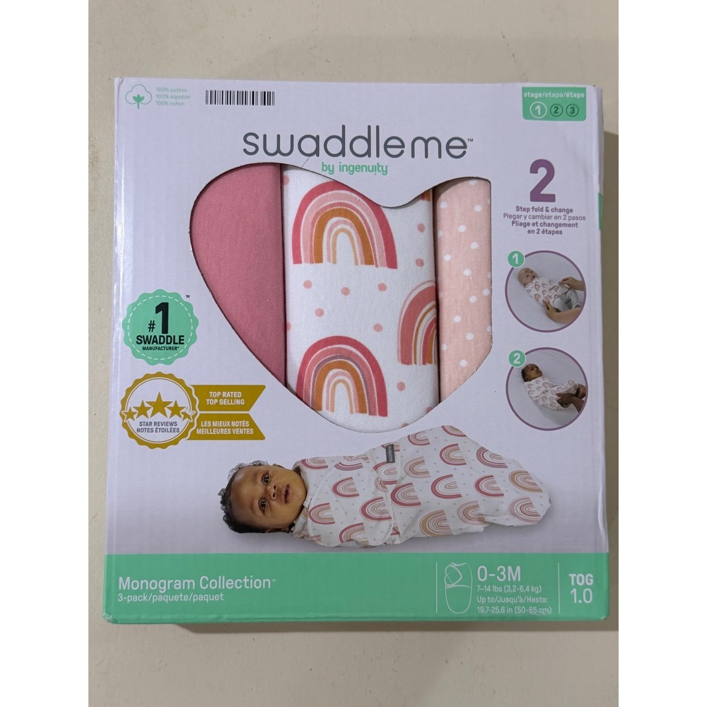 SwaddleMe Ingenuity Monogram Collection Baby Swaddle Cotton 0-3 Months 3-Pack
